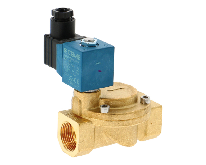 Brass solenoid valve ESM 87 3/8'' servo-assisted normally open 12V DC